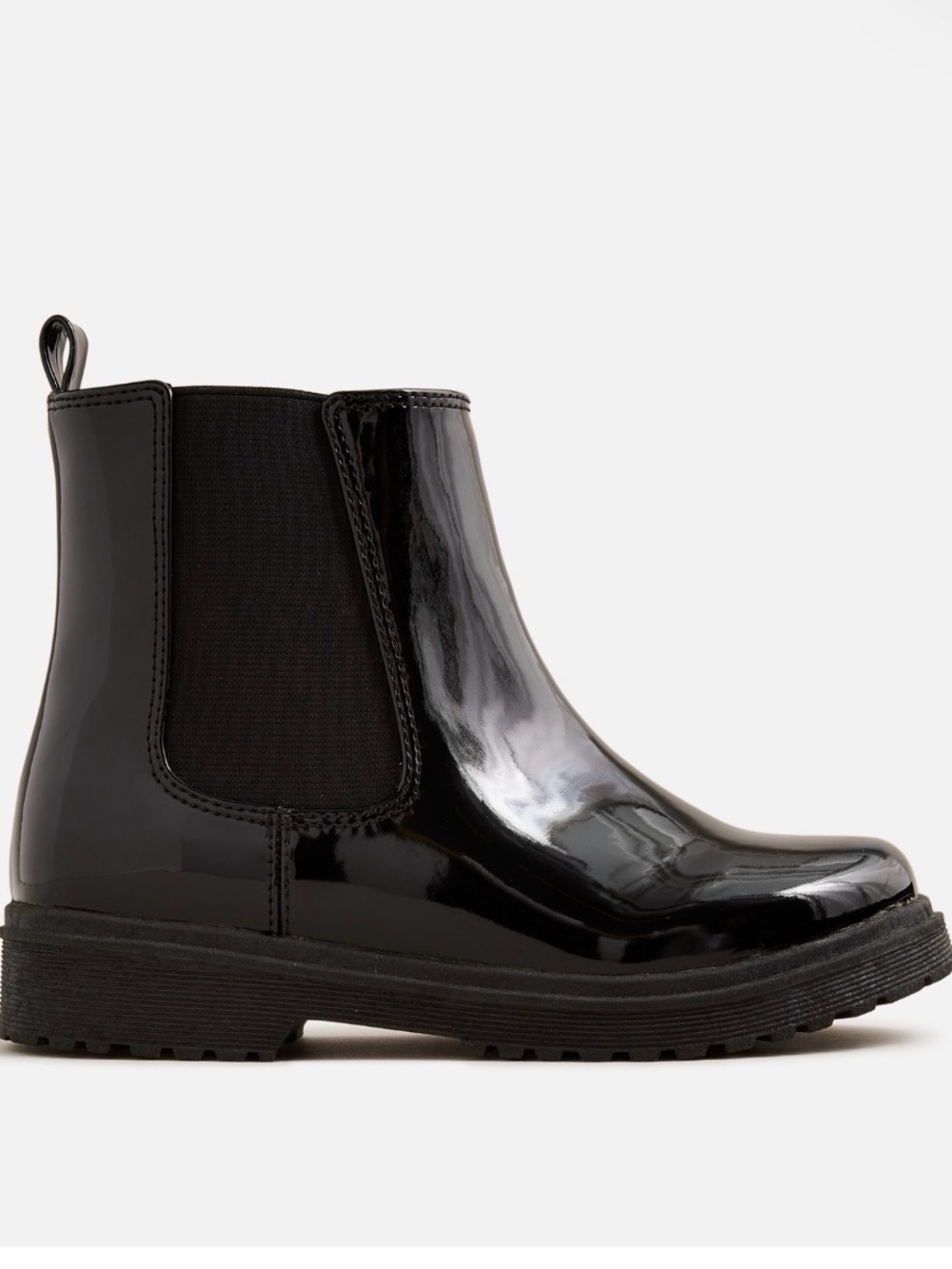 J. Crew Crewcuts Girls Kids Black Patent Chelsea Lug Sole Boot Sz 3 NEW